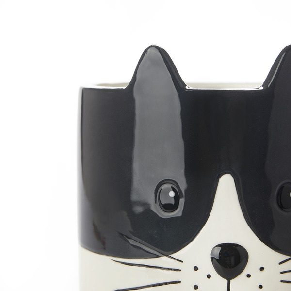 alvi Blumentopf Kitty Farbe Schwarzweiß Origineller Blumentopf in Form eines Kätzchens Keramik 13,7