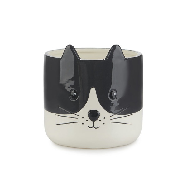 alvi Blumentopf Kitty Farbe Schwarzweiß Origineller Blumentopf in Form eines Kätzchens Keramik 13,7