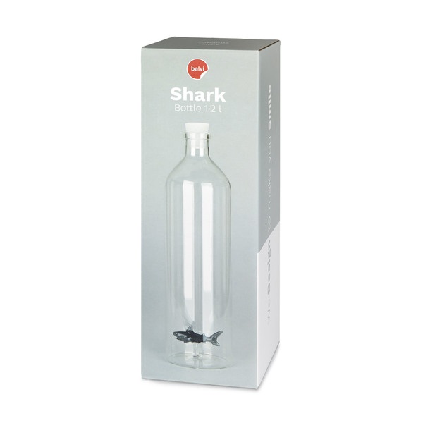 alvi Botella Atlantis Shark Color gris Botella de vidrio con figura interior en forma de tiburón 30x