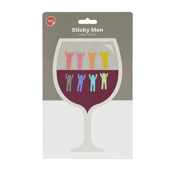 alvi Marca copas Sticky Men Color surtido Marcadores para Diferenciar Copas de Vino Figuras de Hombr