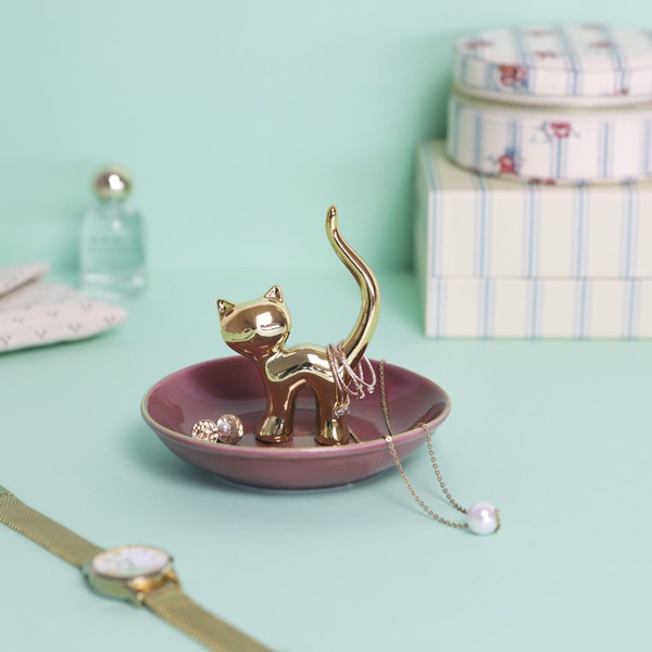 alvi Porta anillos Gatto Color dorado Decora tu dormitorio con este original anillero de gato elabor