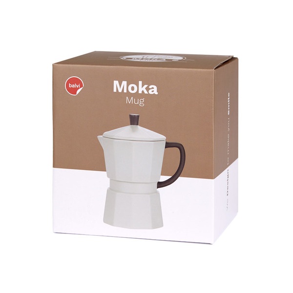 Balvi Mug Moka Color gris Taza en forma de cafetera italiana con tapa Cerámica 14,6x11,7x8,8 cm