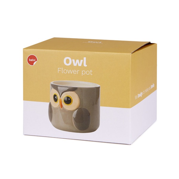 Balvi Vaso per piante Owl Colore Grigio Un coprivaso con disegno di gufo Ceramica 11,7x13,5x135 cm