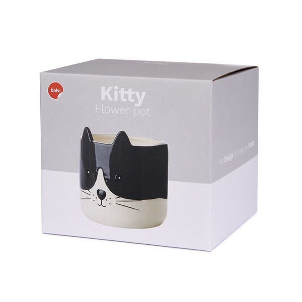 alvi Blumentopf Kitty Farbe Schwarzweiß Origineller Blumentopf in Form eines Kätzchens Keramik 13,7