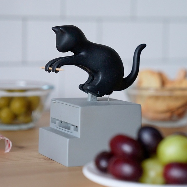 Balvi Palillero Frisky Color Negro Dispensador de palillos en forma de gato curioso Plástico