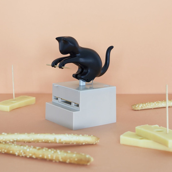 Balvi Palillero Frisky Color Negro Dispensador de palillos en forma de gato curioso Plástico