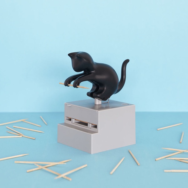Balvi Palillero Frisky Color Negro Dispensador de palillos en forma de gato curioso Plástico