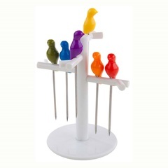 alvi Tenedor aperitivo Birdies Con 6 tenedores o palillos metálicos Con forma de pajarito Con base e