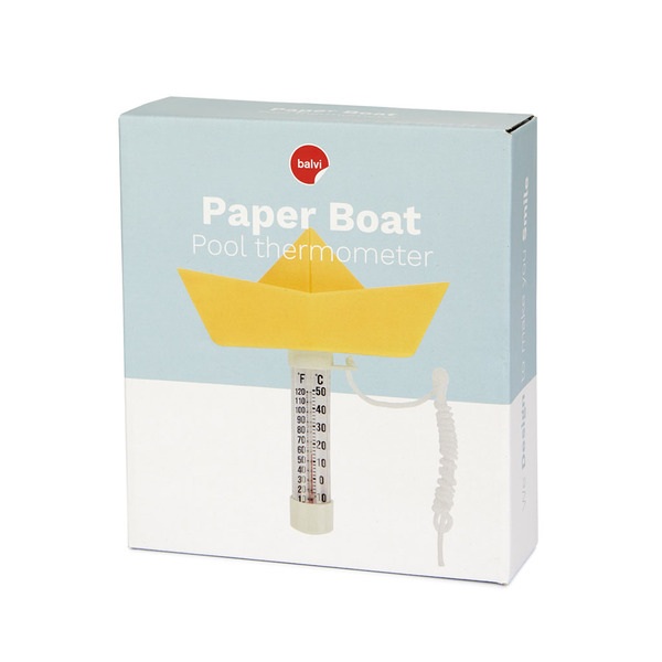 Balvi Termómetro piscina Paper Boat Color Amarillo Barco flotante de origami Plástico 15x16 cm