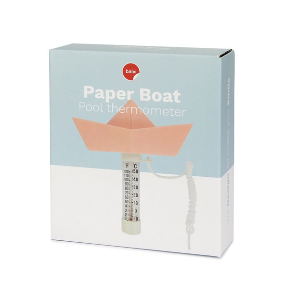 Balvi Termómetro piscina Paper Boat Color Rosa Barco flotante de origami Plástico 15x16 cm