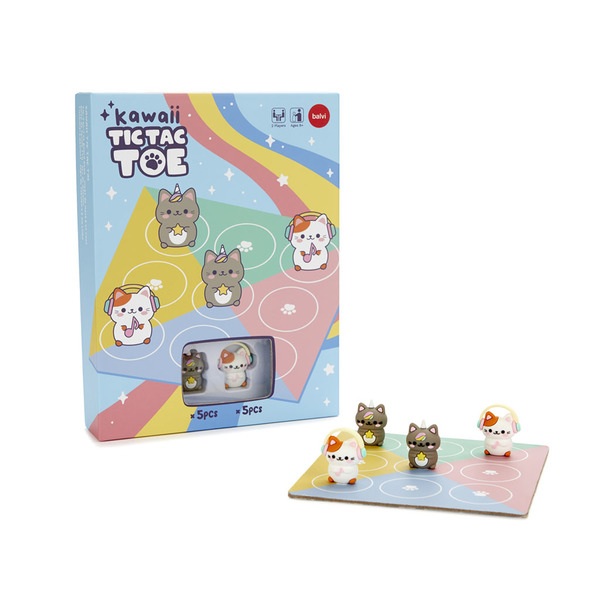 Balvi Juego de mesa Tic Tac Toe Kawaii Un tres en raya inspirado en gatos Kawaii Plástico