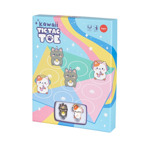 Balvi Juego de mesa Tic Tac Toe Kawaii Un tres en raya inspirado en gatos Kawaii Plástico