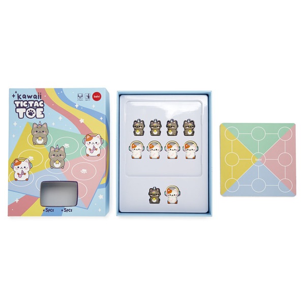 Balvi Juego de mesa Tic Tac Toe Kawaii Un tres en raya inspirado en gatos Kawaii Plástico