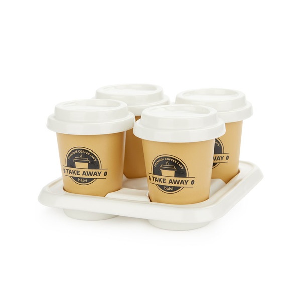 alvi Set tazas café Take Away Color Marrón, Blanco Incluyen una bandeja de porcelana Porcelana 75 ml
