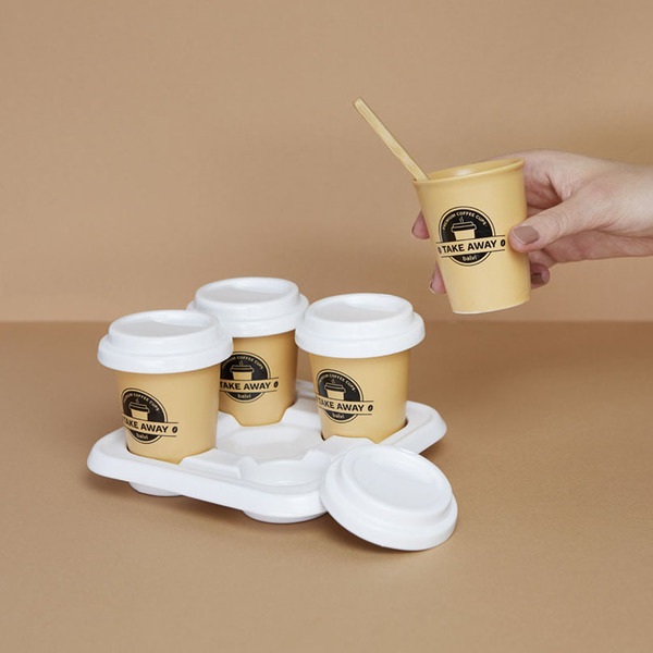 alvi Set tazas café Take Away Color Marrón, Blanco Incluyen una bandeja de porcelana Porcelana 75 ml