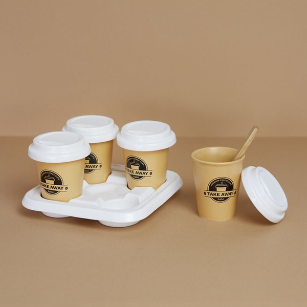alvi Set tazas café Take Away Color Marrón, Blanco Incluyen una bandeja de porcelana Porcelana 75 ml