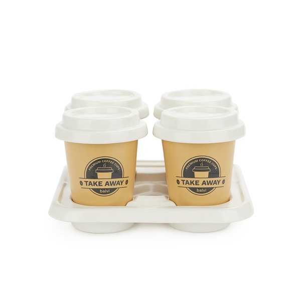 alvi Set tazas café Take Away Color Marrón, Blanco Incluyen una bandeja de porcelana Porcelana 75 ml