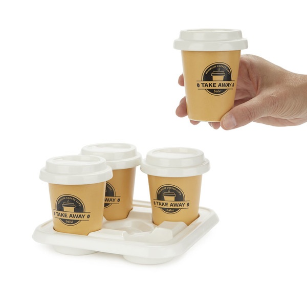alvi Set tazas café Take Away Color Marrón, Blanco Incluyen una bandeja de porcelana Porcelana 75 ml