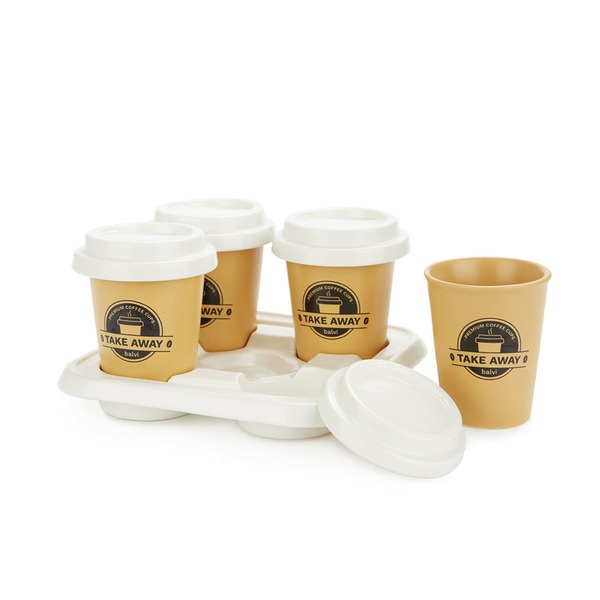 alvi Set tazas café Take Away Color Marrón, Blanco Incluyen una bandeja de porcelana Porcelana 75 ml