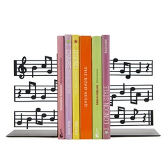 Balvi Sujetalibros Musik Color Negro Un pentagrama llevado a soporte de libros Metal