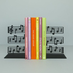 Balvi Sujetalibros Musik Color Negro Un pentagrama llevado a soporte de libros Metal
