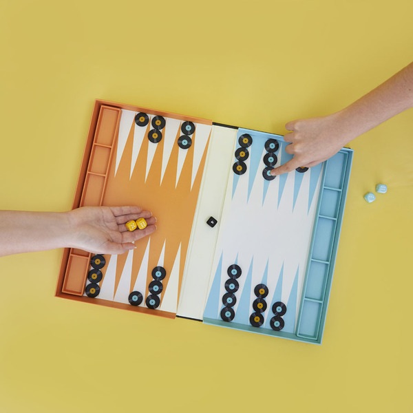 alvi Jeu de backgammon Greatest Hits Couleur Bleu orange Le jeu backgammon en version musicale Bois/