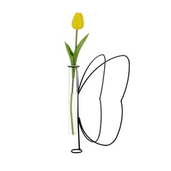 alvi Vase Butterfly Farbe Schwarz Vase in Form eines Reagenzglases mit Metallhalterung Aus Metall/Gl