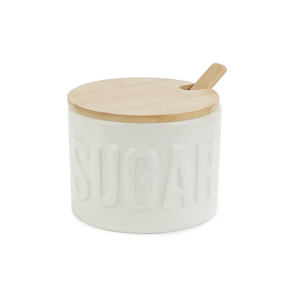 alvi Azucarero Sugar Color Blanco Recipiente elegante para almacenar azúcar Cerámica/bambú 7,4x9,5x9