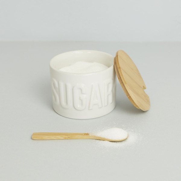 alvi Azucarero Sugar Color Blanco Recipiente elegante para almacenar azúcar Cerámica/bambú 7,4x9,5x9