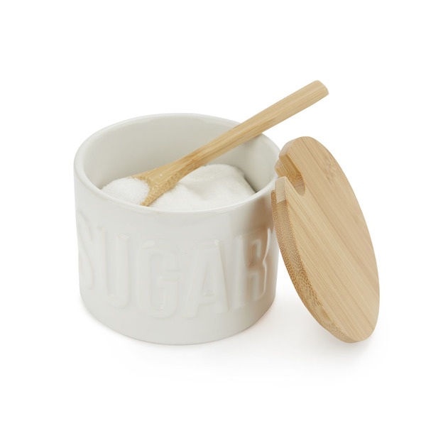 alvi Azucarero Sugar Color Blanco Recipiente elegante para almacenar azúcar Cerámica/bambú 7,4x9,5x9