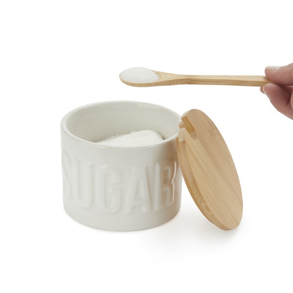 alvi Azucarero Sugar Color Blanco Recipiente elegante para almacenar azúcar Cerámica/bambú 7,4x9,5x9