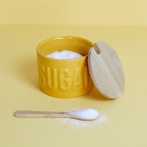 alvi Azucarero Sugar Color Amarillo Recipiente elegante para almacenar azúcar Cerámica/bambú 7,4x9,5