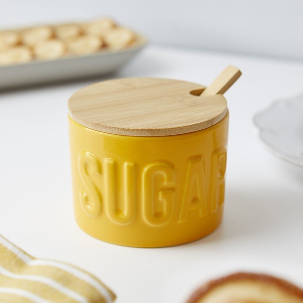 alvi Azucarero Sugar Color Amarillo Recipiente elegante para almacenar azúcar Cerámica/bambú 7,4x9,5