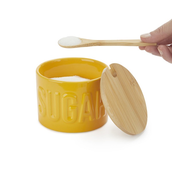 alvi Azucarero Sugar Color Amarillo Recipiente elegante para almacenar azúcar Cerámica/bambú 7,4x9,5