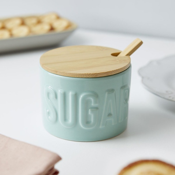 alvi Zuckerdose Sugar Farbe Türkis Elegante Zuckerdose zum Aufbewahren von Zucker Aus Keramik/Bambus