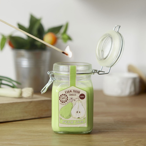 alvi Vela aromática Farm Fresh Color Verde Diseño de tarro de mermelada con olor a fruta pera Cera/v