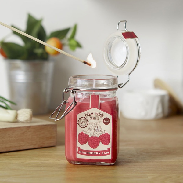 alvi Vela aromática Farm Fresh Color Rojo Diseño de tarro de mermelada con olor a fruta frambuesa Ce
