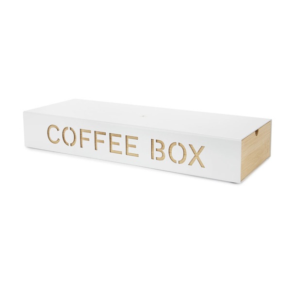 Balvi Coffee Box Coffee Box Color Blanco Almacenaje para cápsulas de café Metal/bambú 6x14,5x37,2 cm