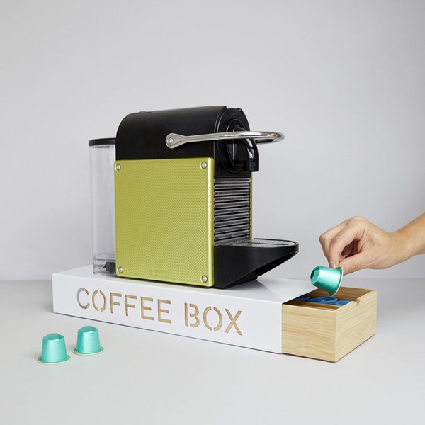 Balvi Coffee Box Coffee Box Color Blanco Almacenaje para cápsulas de café Metal/bambú 6x14,5x37,2 cm