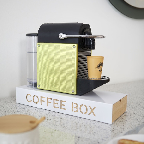 Balvi Coffee Box Coffee Box Color Blanco Almacenaje para cápsulas de café Metal/bambú 6x14,5x37,2 cm