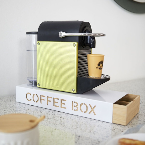 Balvi Coffee Box Coffee Box Color Blanco Almacenaje para cápsulas de café Metal/bambú 6x14,5x37,2 cm