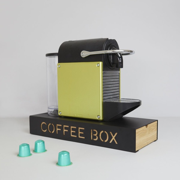 Balvi Coffee Box Coffee Box Color Negro Almacenaje para cápsulas de café Metal/bambú 6x14,5x37,2 cm