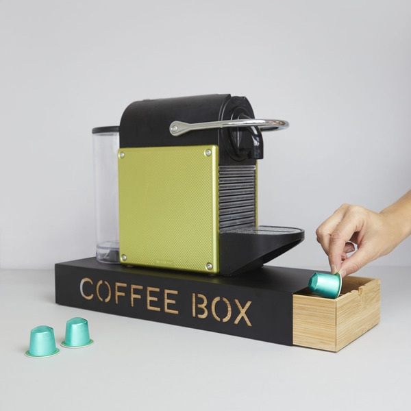 Balvi Coffee Box Coffee Box Color Negro Almacenaje para cápsulas de café Metal/bambú 6x14,5x37,2 cm