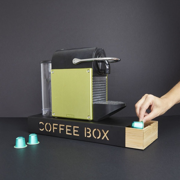 Balvi Coffee Box Coffee Box Color Negro Almacenaje para cápsulas de café Metal/bambú 6x14,5x37,2 cm