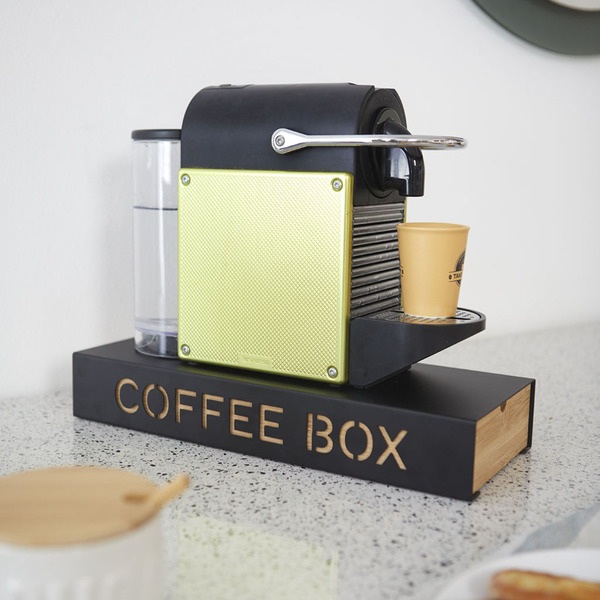 Balvi Coffee Box Coffee Box Color Negro Almacenaje para cápsulas de café Metal/bambú 6x14,5x37,2 cm