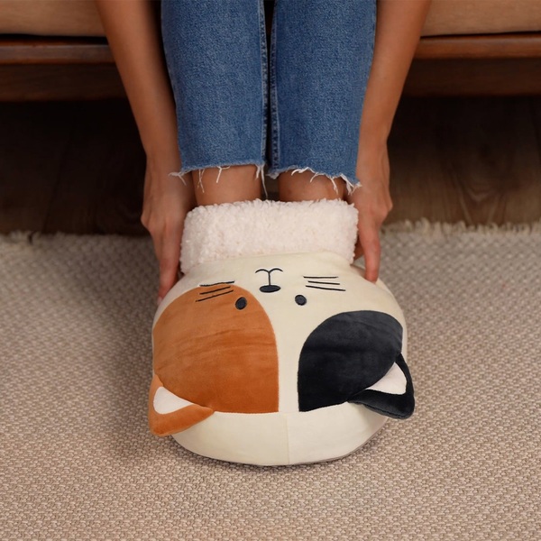 alvi Chauffe pied Kitty Calico Couleur Blanc et marron Un chat qui vous garde au chaud Polyester 20x