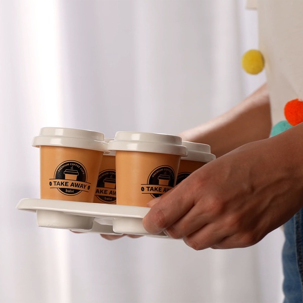 alvi Set tazas café Take Away Color Marrón, Blanco Incluyen una bandeja de porcelana Porcelana 75 ml