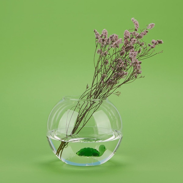 alvi Florero Atlantis Color verde Jarrón de flores en forma de pecera con tortuga de vidrio verde de