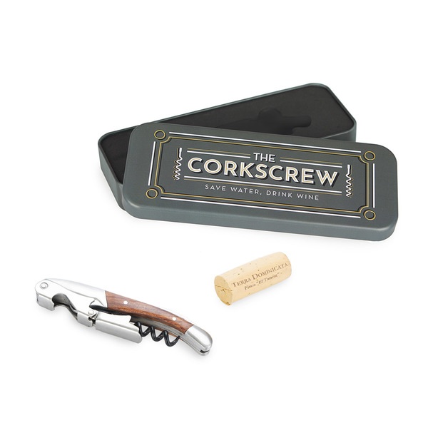 Balvi Cavatappi The Corkscrew Apribottiglie e strumento multifunzione con scatola metallica Latta