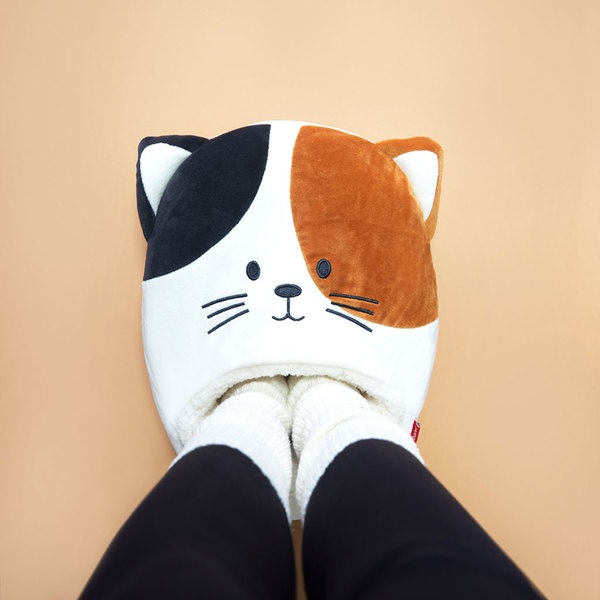 alvi Chauffe pied Kitty Calico Couleur Blanc et marron Un chat qui vous garde au chaud Polyester 20x